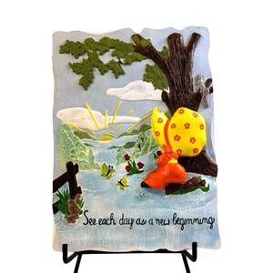 Rare Retro Vintage Holly Hobbie Ceramic Plaque Picture Decor 1970's -Great Color